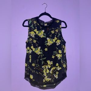 Black and yellow floral print top
